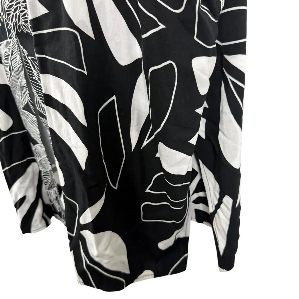 Chicos Printed Boarder Ruana Reversible Womens Open Kimono Jacket Black sz S / M